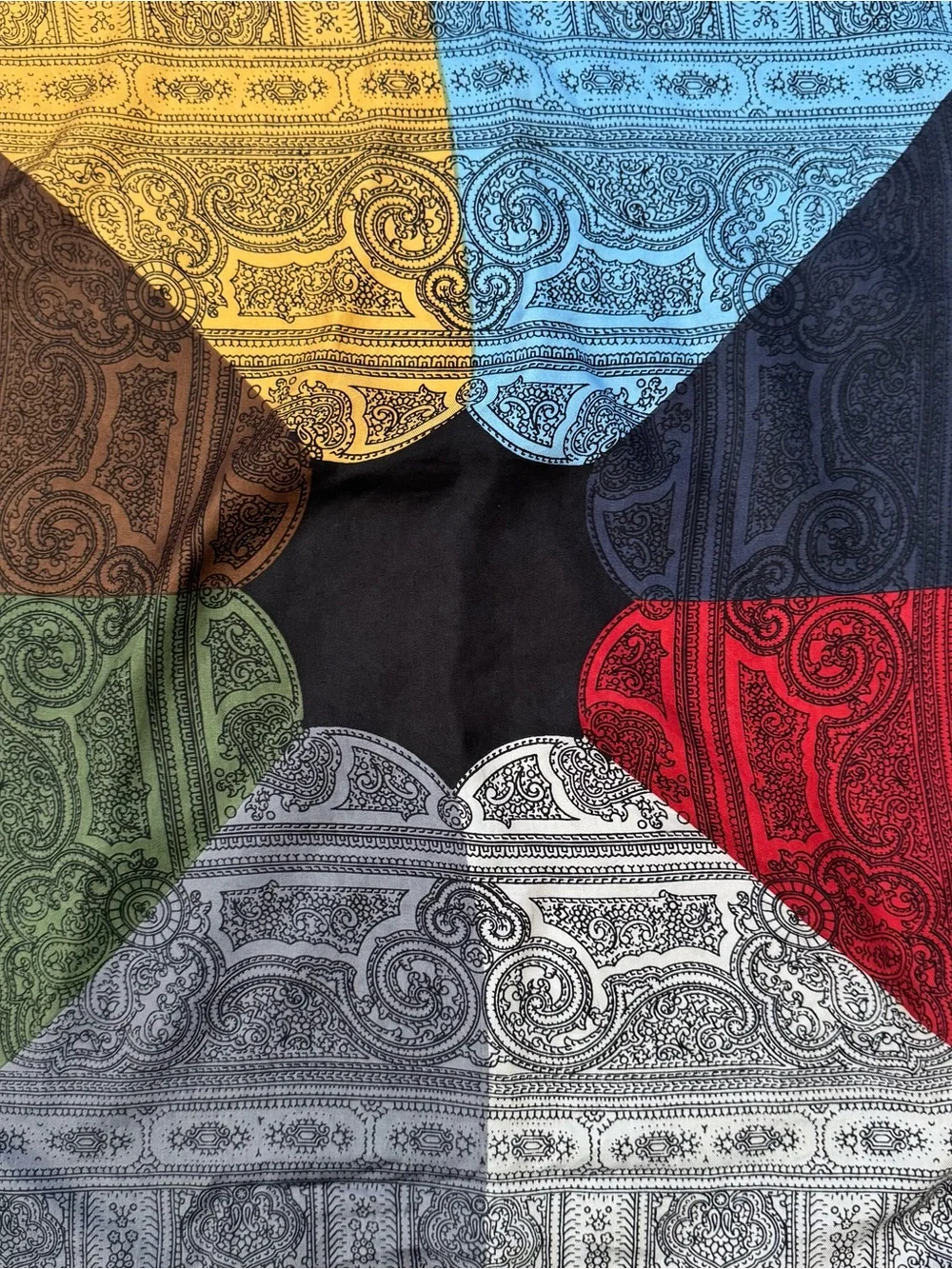 Vintage Pure Silk Hand Rolled Scarf Made in Italy Colorblock Paisley Bandana